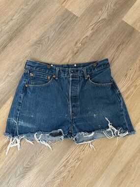 Classic High-Rise Denim Cutoff Shorts - Dark Blue Levi 501